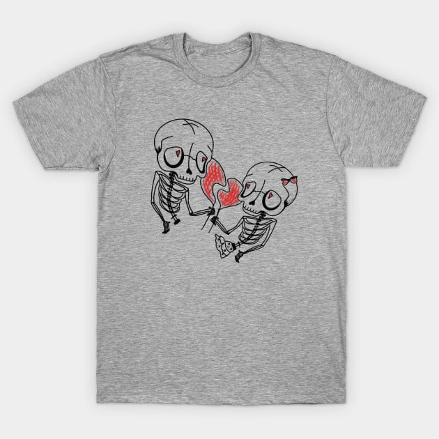 Skeleton Lovers Heart Love Art T-Shirt by Print Art Station